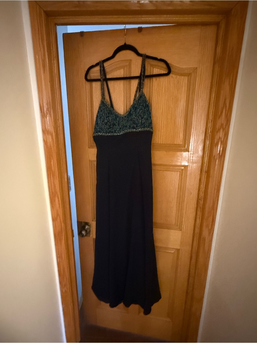 Fleur de Lis Collection Navy Gown with Turquoise Beaded Bodice